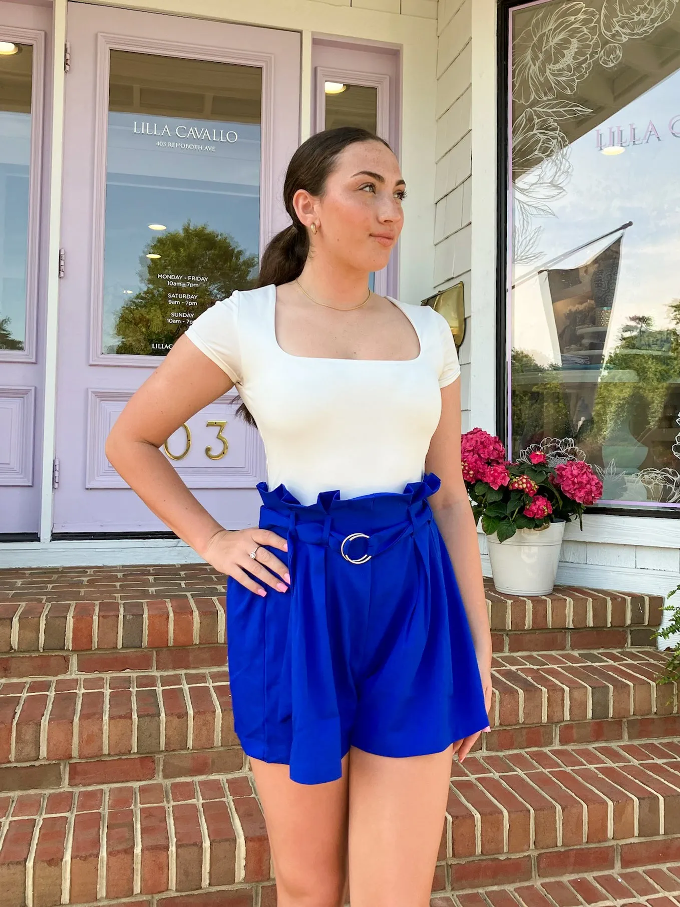 Royal Blue Pleated Belted Shorts