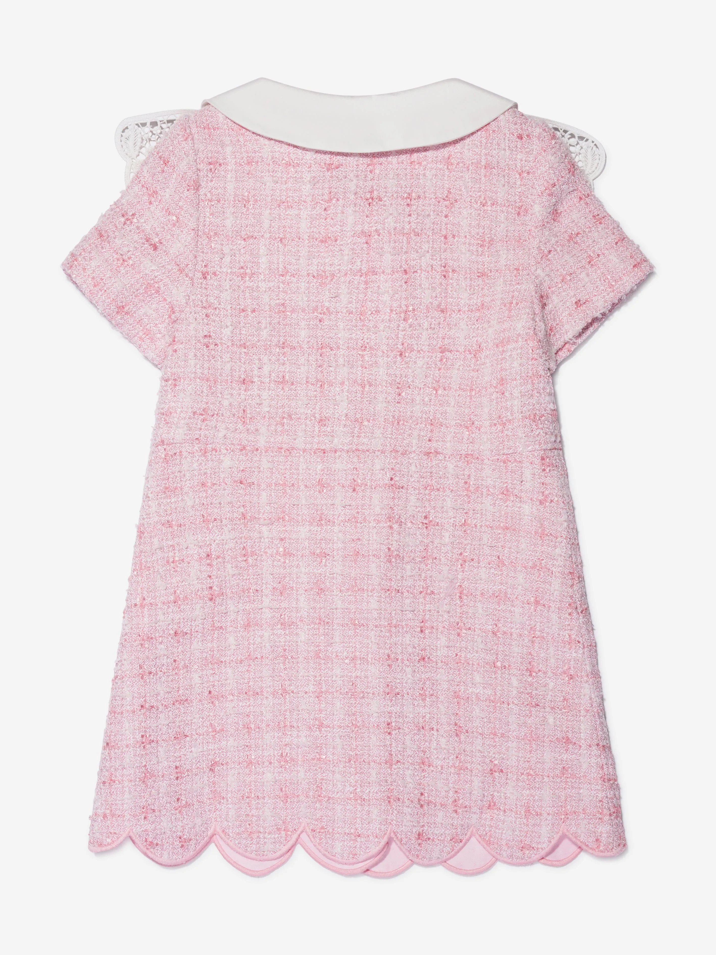 Self Portrait Girls Boucle Scalloped Hem Mini Dress in Pink