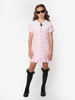 Self Portrait Girls Boucle Scalloped Hem Mini Dress in Pink