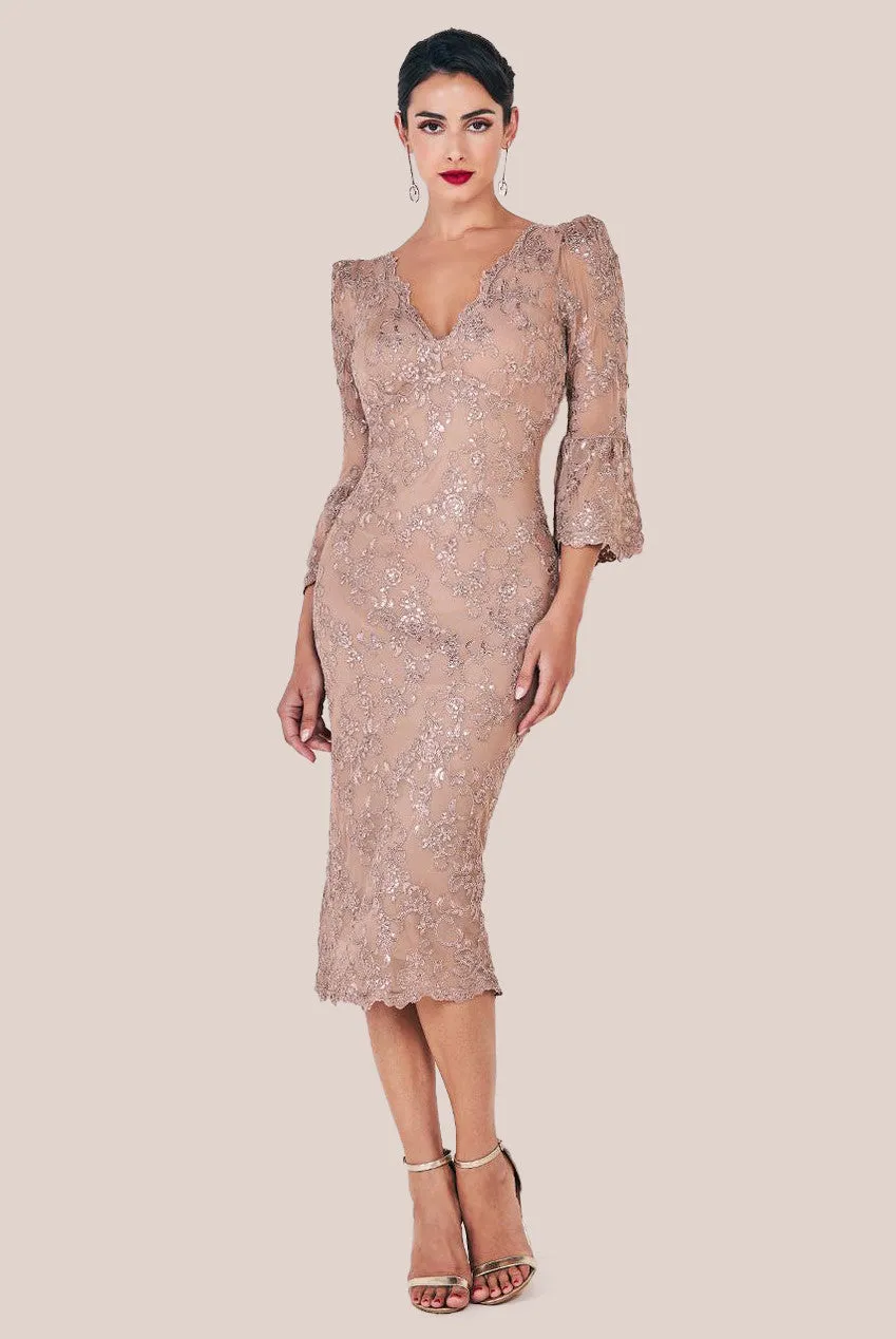 Sequin Scallop Lace Midi Dress - Champagne by Goddiva