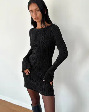 Sevila Long Sleeve Mini Dress in Crinkle Black