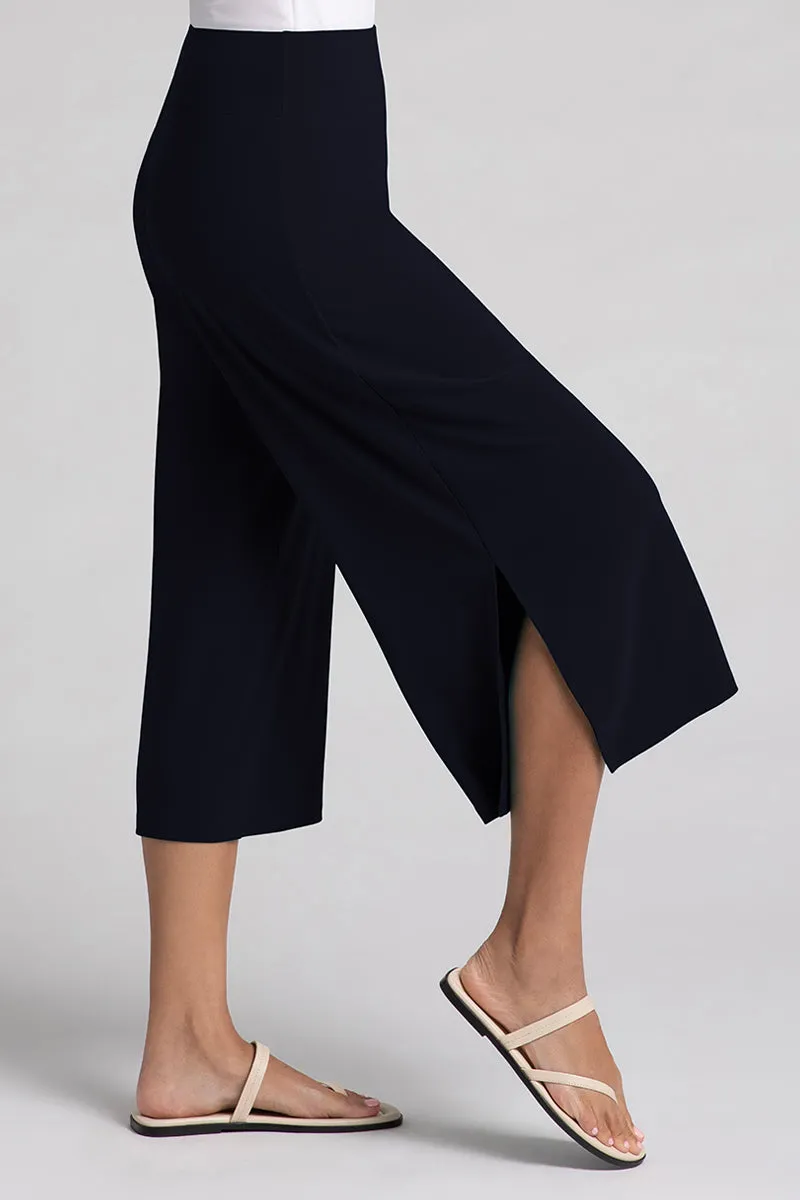 Side Slit Wide Capri | Navy