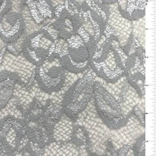 Silver Scalloped Stretch Lace Bolt Fabric