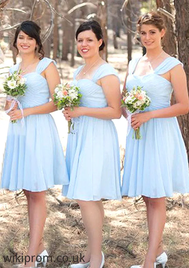 Sleeveless Scalloped Neck Knee-Length A-line/Princess Chiffon Bridesmaid Dresseses With Pleated Rhoda SWKP0025606