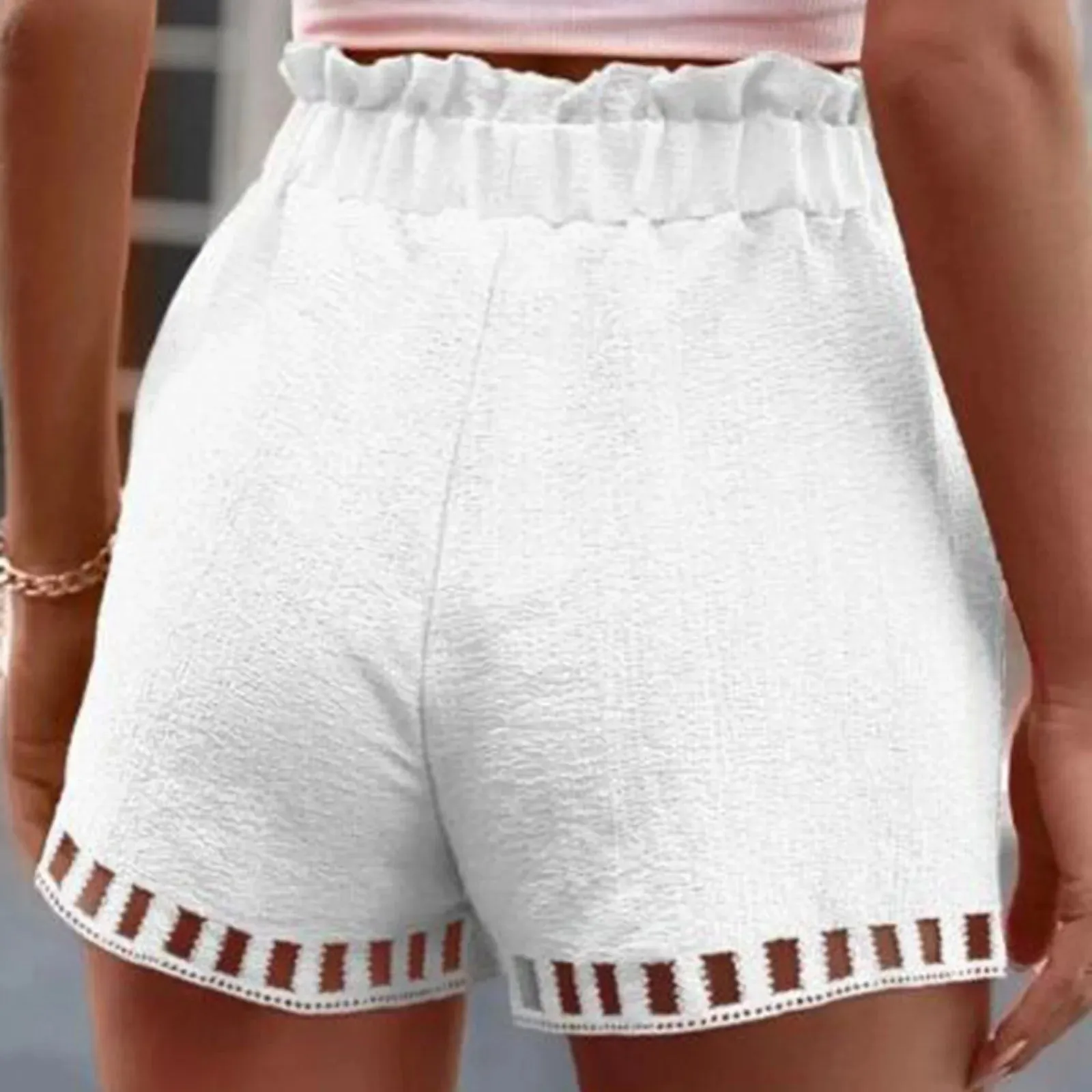 Structured Textured Paperbag Shorts with Cut-Outs for Women