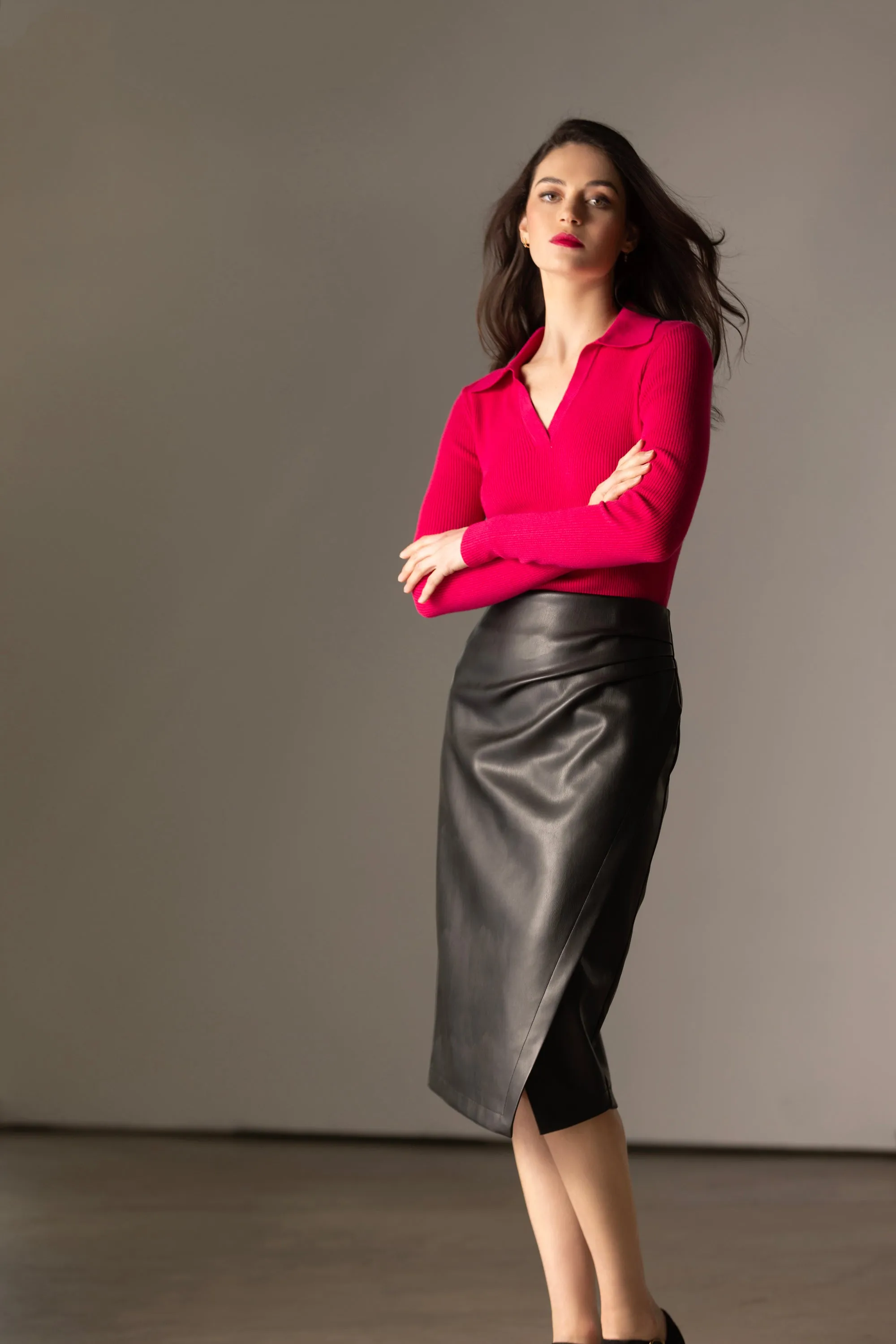 T-Tahari Vegan Leather Midi Wrap Skirt