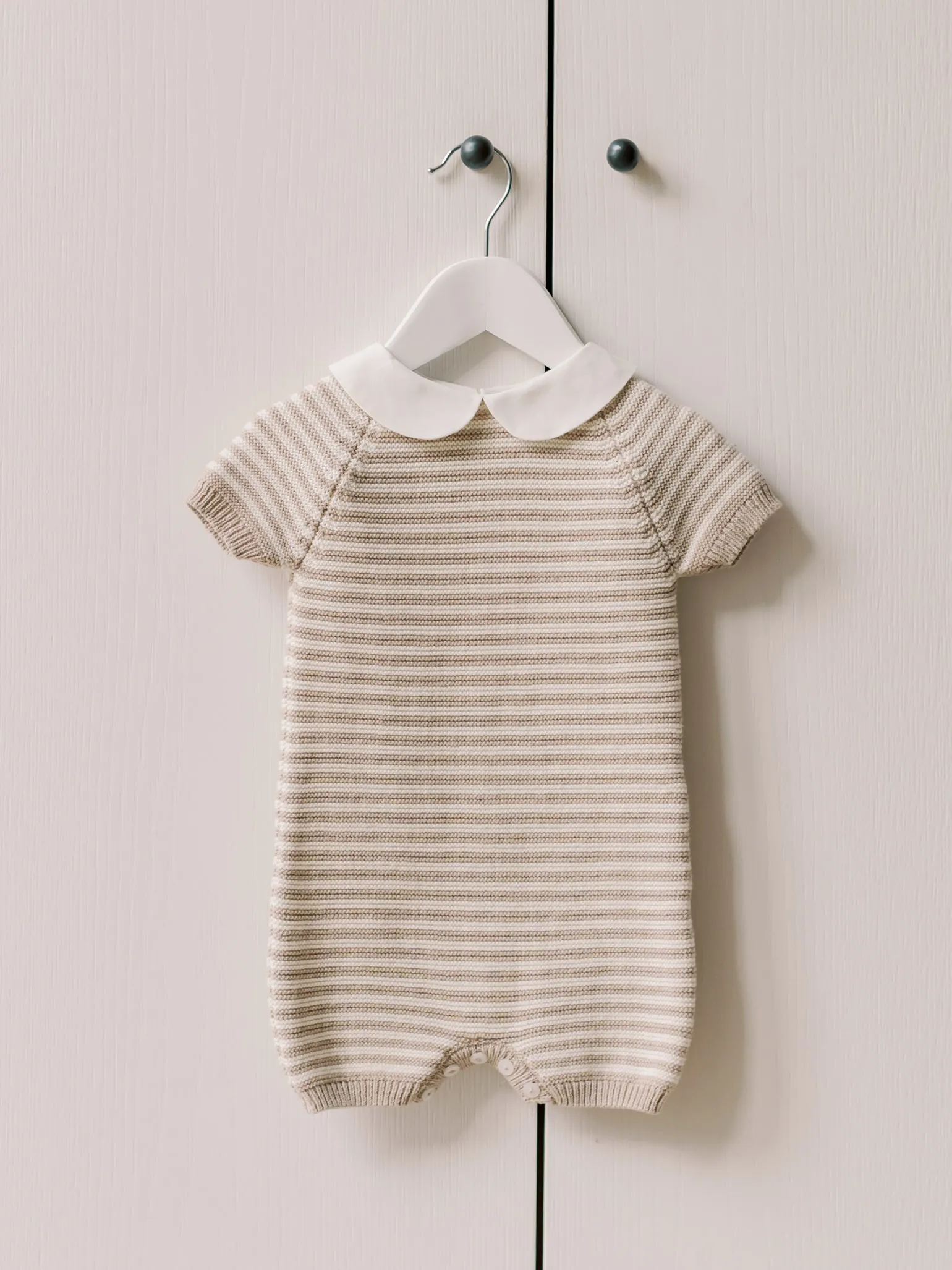 Taupe Stripe Clavel Cotton Baby Knitted Jumpsuit