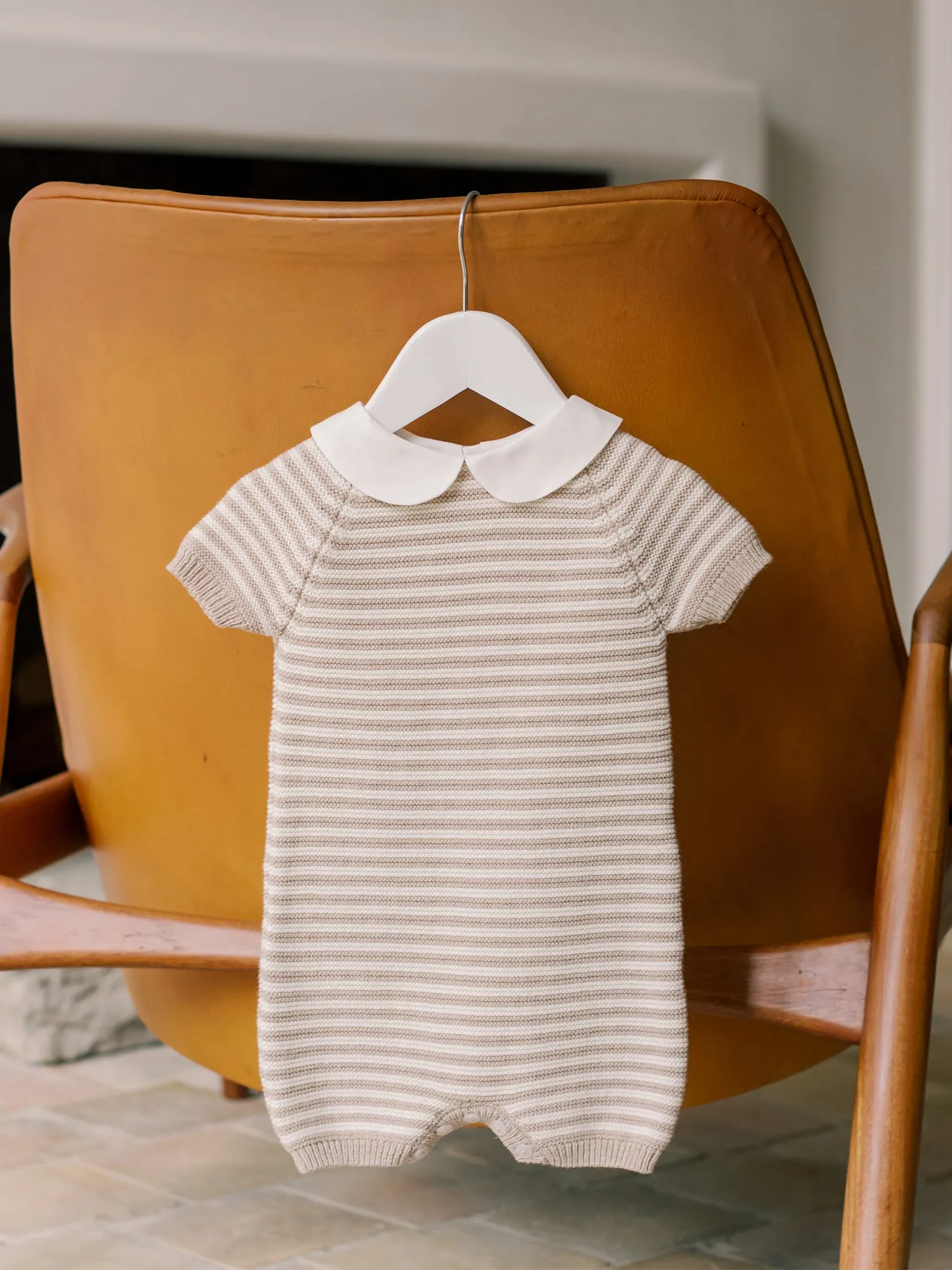 Taupe Stripe Clavel Cotton Baby Knitted Jumpsuit