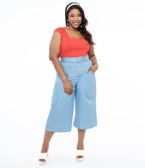 Unique Vintage Plus Size 1940s Light Blue Denim Ginger Capri Pants