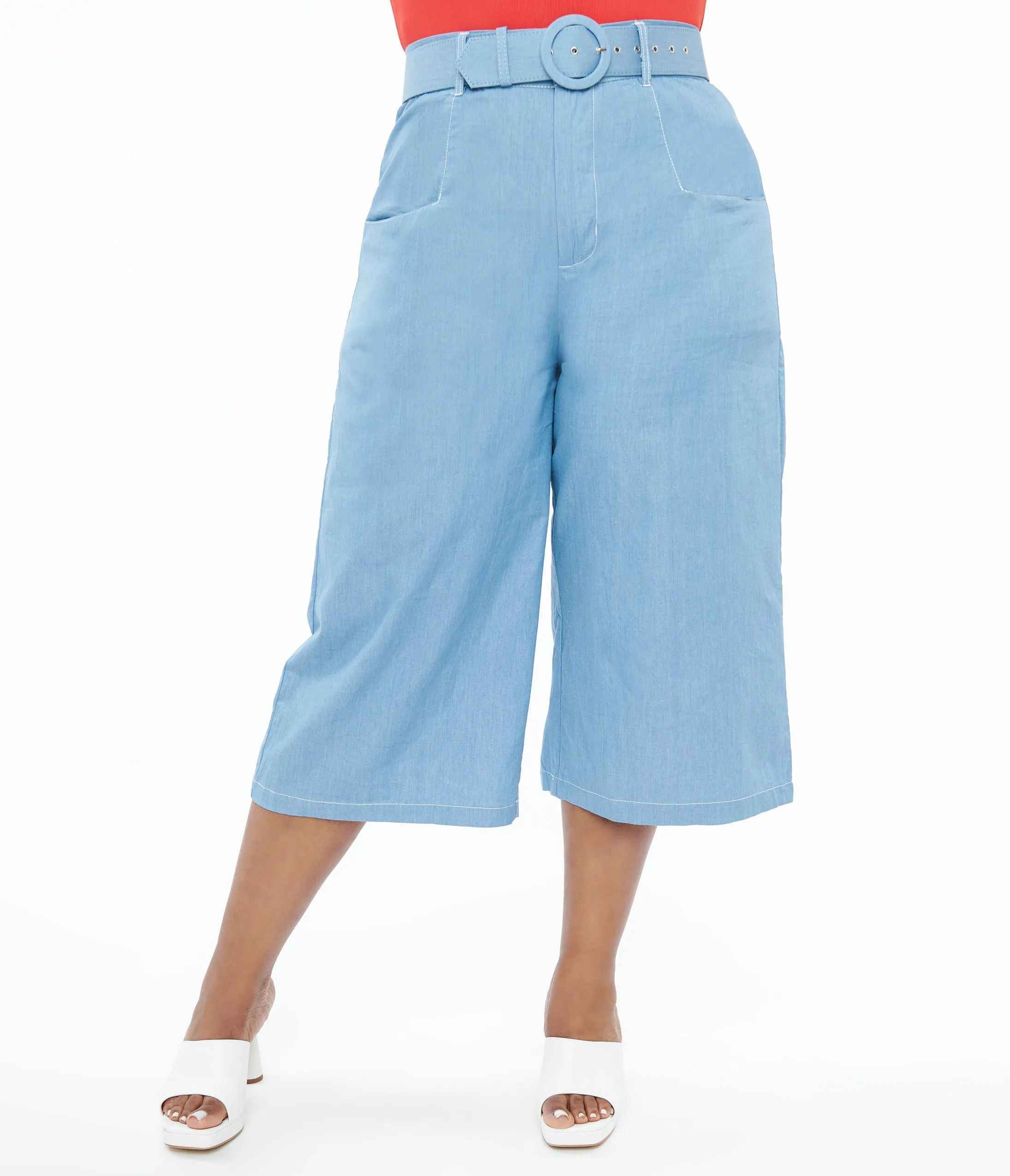 Unique Vintage Plus Size 1940s Light Blue Denim Ginger Capri Pants