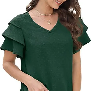 V-Neck Ruffled Short-Sleeved Casual Chiffon Shirt Wholesale Women'S Top