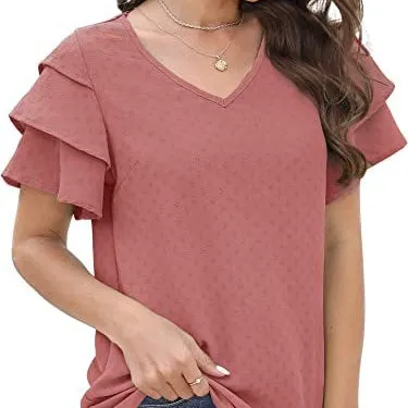 V-Neck Ruffled Short-Sleeved Casual Chiffon Shirt Wholesale Women'S Top