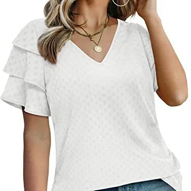 V-Neck Ruffled Short-Sleeved Casual Chiffon Shirt Wholesale Women'S Top