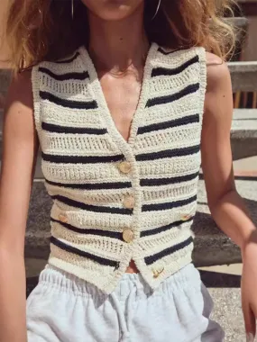 V-neck striped knitted vest