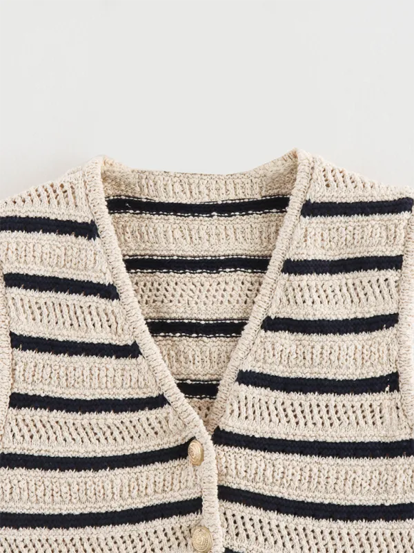 V-neck striped knitted vest