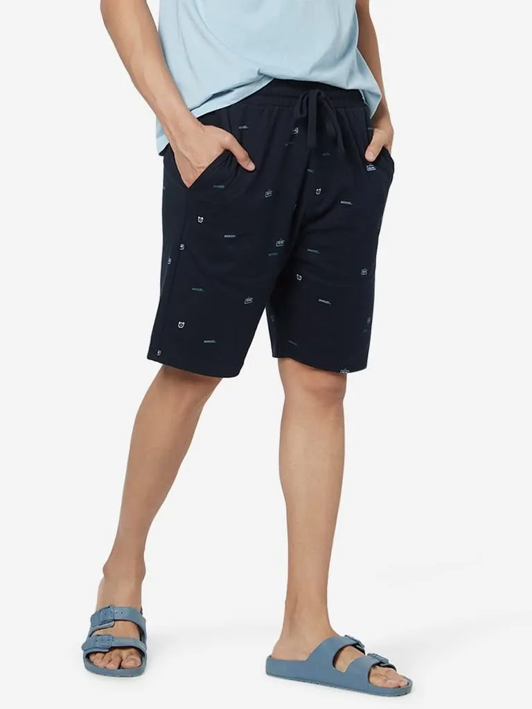 WES Lounge Navy Relaxed-Fit Printed Shorts