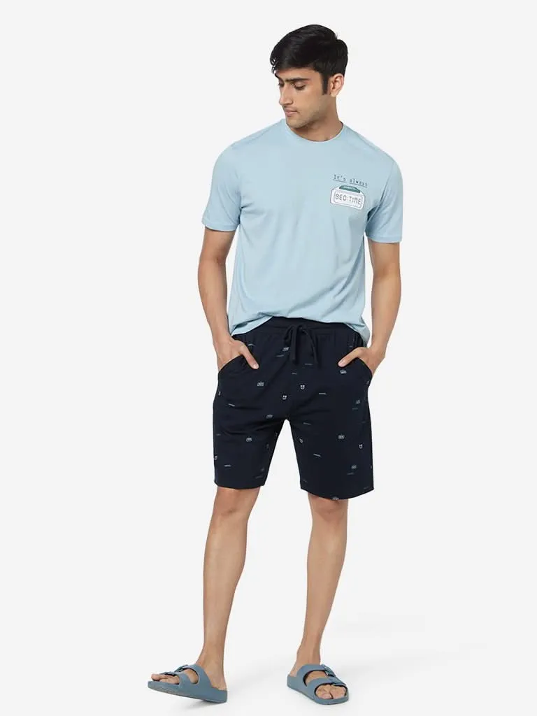 WES Lounge Navy Relaxed-Fit Printed Shorts