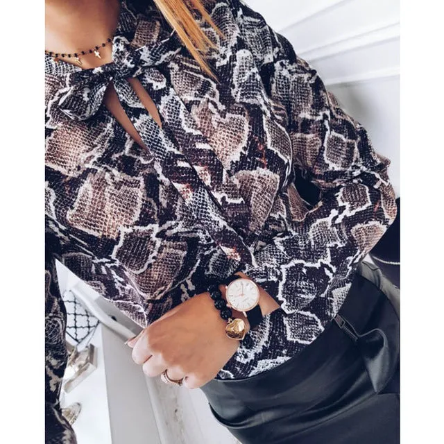 Women Sexy Chiffon Blouses - Snake Skin Printed