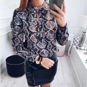 Women Sexy Chiffon Blouses - Snake Skin Printed