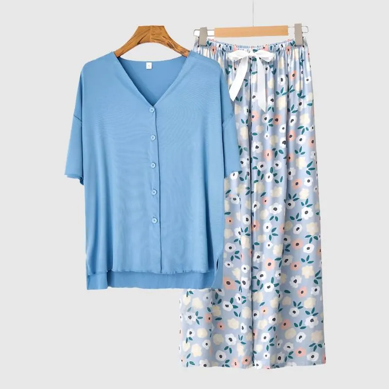 Women's Modal Thin Cotton Silk Pajamas, Loungewear Set