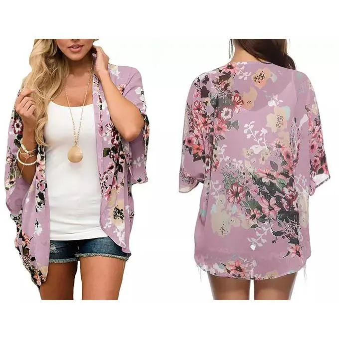 Women's Summer Kimono Cardigan Cover Up in Leopard and Floral