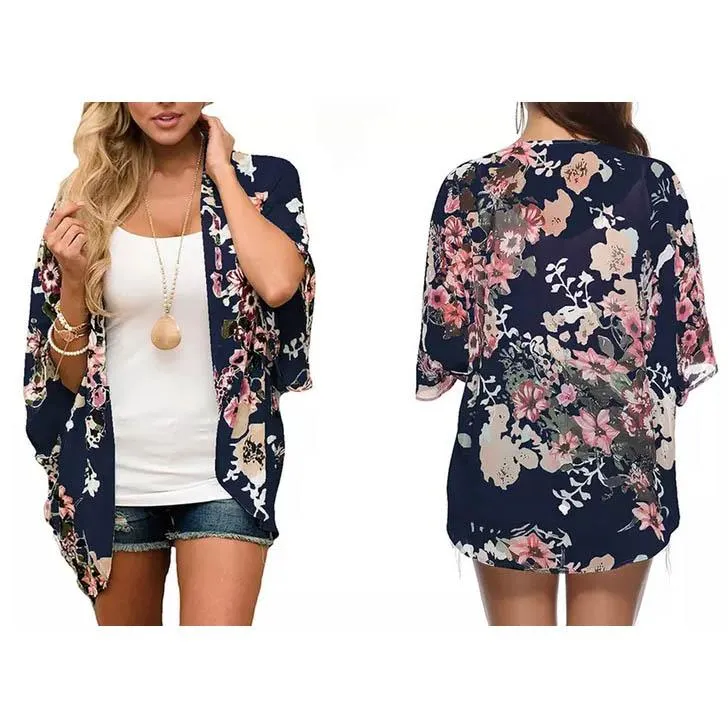 Women's Summer Kimono Cardigan Cover Up in Leopard and Floral