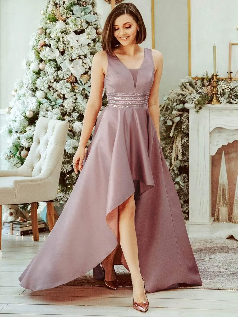 Women's V-Neck Asymmetric High Low Cocktail Party Dress